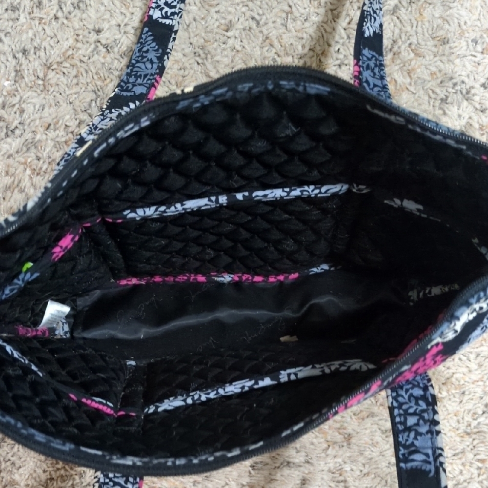 Floral Patterned Tote Bag - Black, Pink, White - Picture 3 of 4